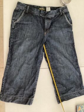 Eddie Bauer Dark Wash Cropped Jeans with Yellow Trim